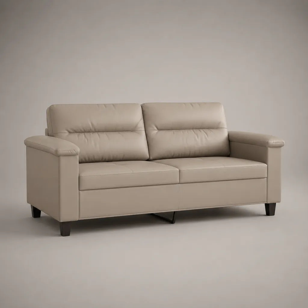 Canapé droit 2 places en similicuir beige, 158 × 84 × 92 cm