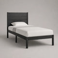 Lit simple en bois noir avec tête de lit, couchage 90 × 190 cm, dimensions 198 × 96 × 110 cm