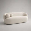 Canapé 3 places en tissu bouclette avec 2 coussins ronds, blanc cassé, 220 × 95 × 78 cm