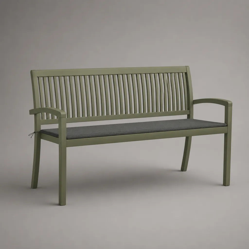 Banc extérieur 2 places en acier avec coussin, vert sauge et gris anthracite, 120 × 58 × 85 cm