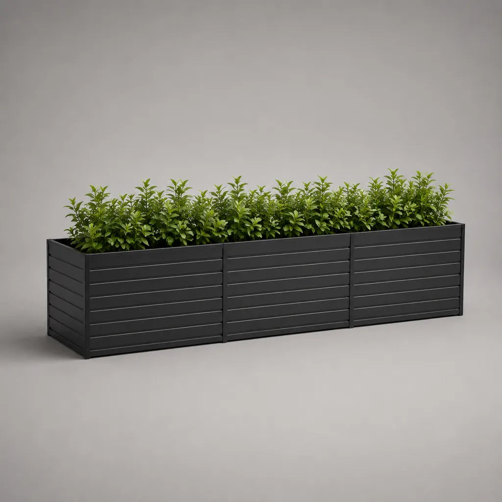 Lot de 3 jardinières rectangulaires en acier gris anthracite, 60 × 30 × 30 cm chacune