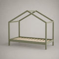 Lit cabane pour enfant 90 × 190 cm en pin massif, sommier à lattes, vert sauge et bois naturel