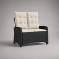 Banc de jardin inclinable 2 places en polypropylène tressé noir avec coussins écrus, 132 × 71 × 102 cm