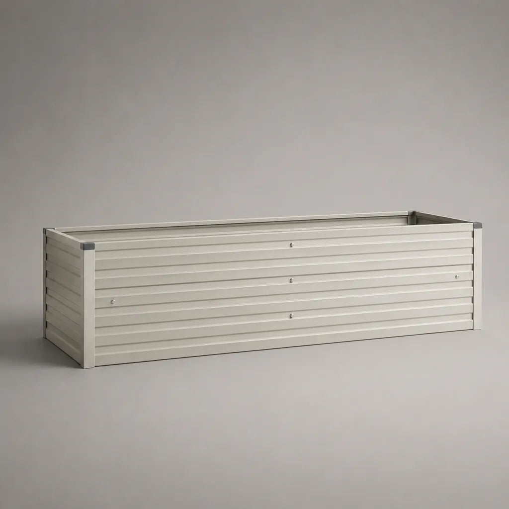 Bac à fleurs rectangulaire en acier galvanisé thermolaqué blanc et gris, 120 × 40 × 40 cm