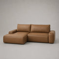 Canapé d’angle gauche 3 places en similicuir camel, 230 × 150 × 85 cm