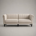 Canapé droit 3 places en velours polyester beige avec accoudoirs roulés, 214 × 82 × 83 cm