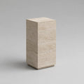 Table d’appoint colonne carrée en travertin beige et panneau MDF, 32 × 32 × 70 cm