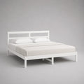 Lit double rectangulaire blanc en bois avec sommier à lattes, couchage 160 × 200 cm, dimensions 207 × 167 × 90 cm
