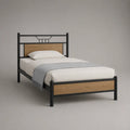 Lit simple 90 × 190 cm avec cadre en acier noir et panneaux MDF décor chêne naturel